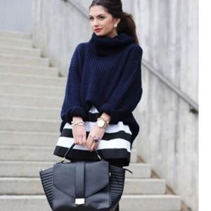 navy blue turtle neck sweater